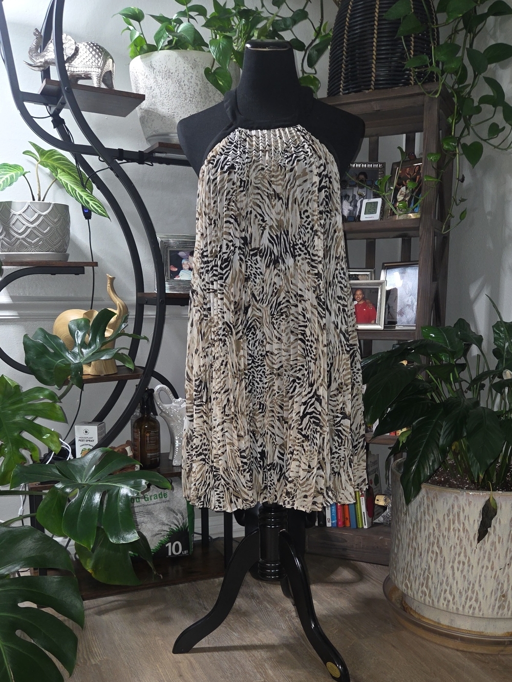 Guess Animal-Print Halter Mini Dress in Beige and Black